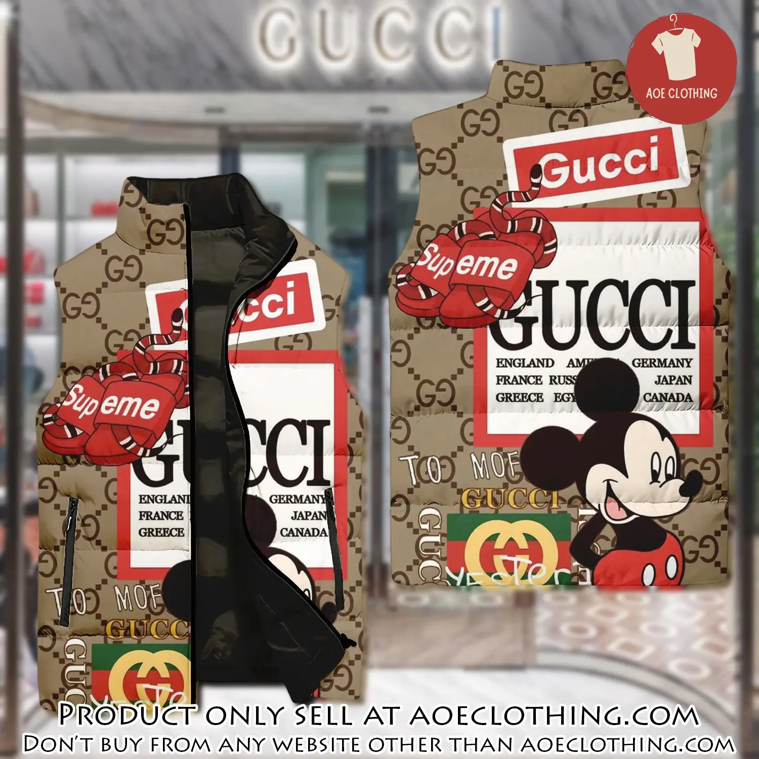 Gucci supreme mickey luxury brand 3d sleeveless down jacket aoe2353425